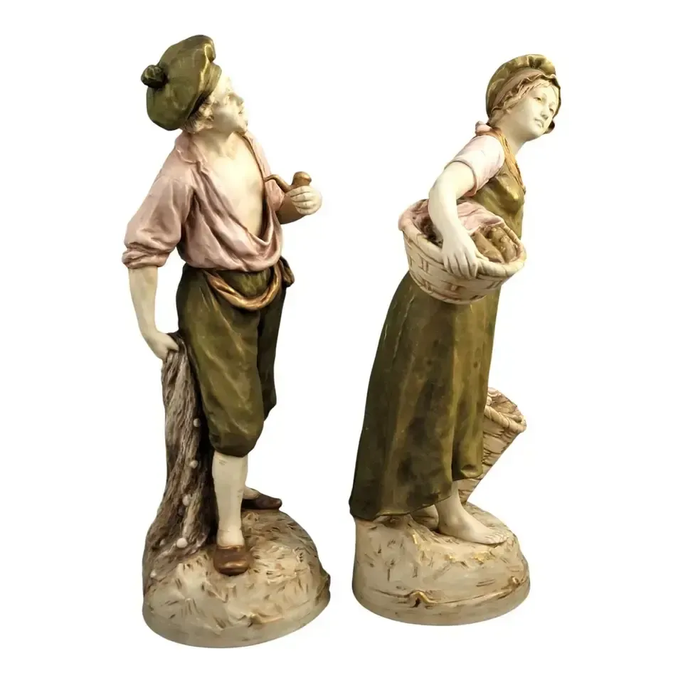 Antique Royal Dux, Large Pair Of Porcelain Fisher Figures, Bohemia, C. 1918 photo 800.0