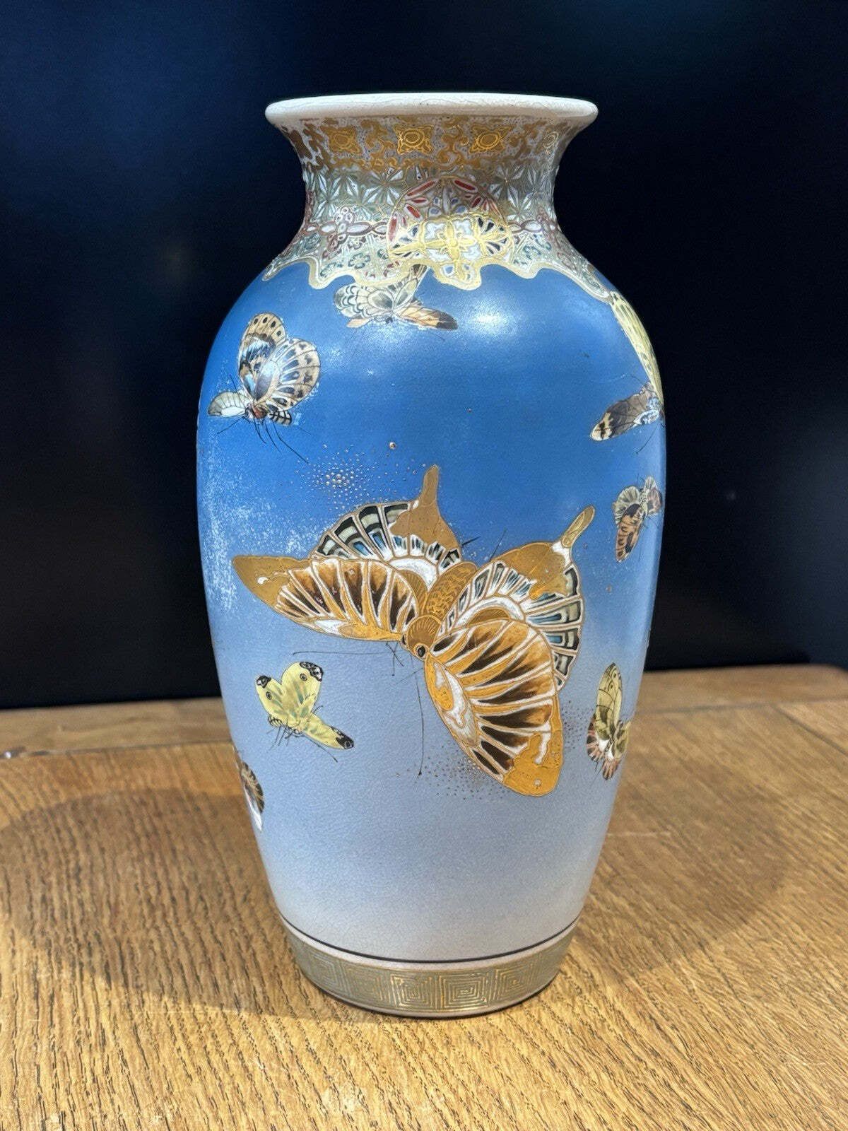 Antique Satsuma Vase Decorated With Butterflies And Signed To Base photo furniture