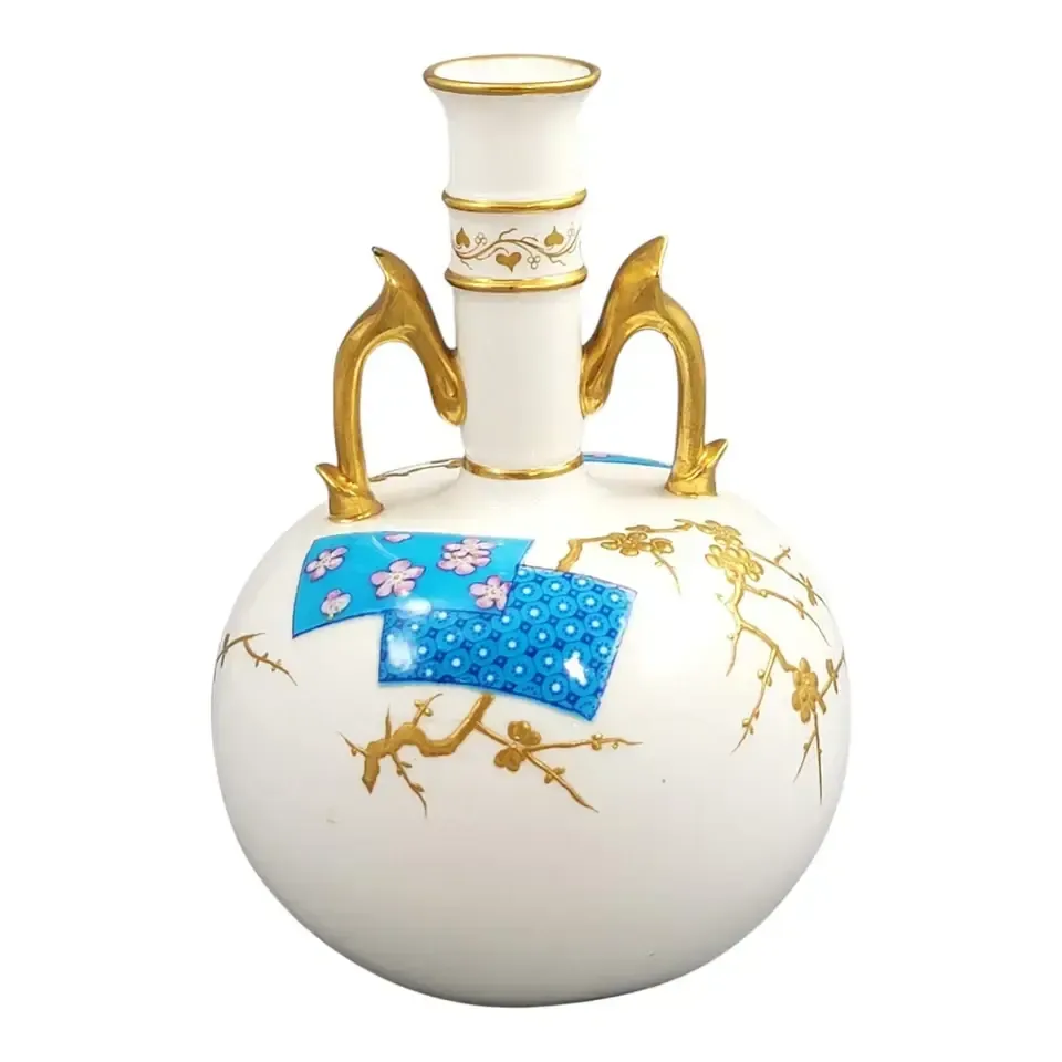 Minton Porcelain Vase With Raised Gilt Prunus, Designed By C. Dresser, C. 1890 photo for sale
