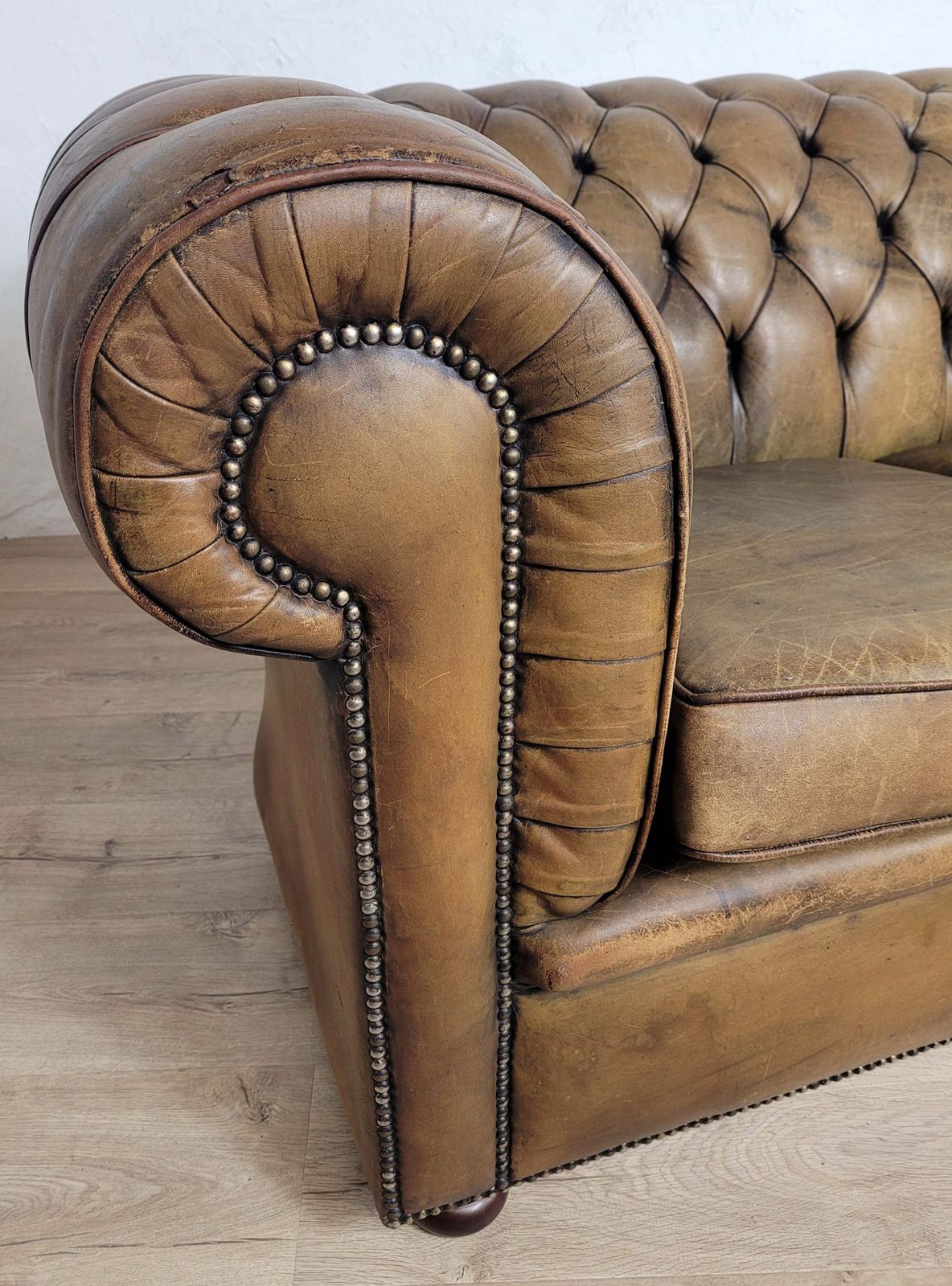 Chesterfield 3 Seater Sofa Settee Olive Green Leather 1960s photo buy