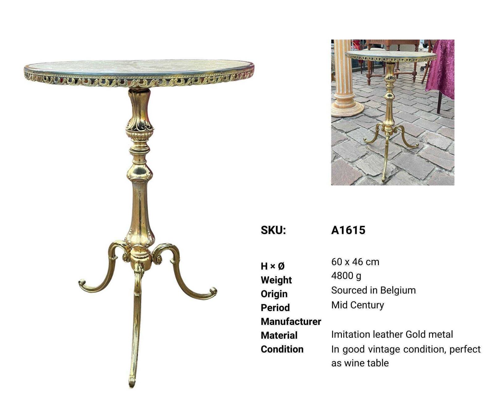 Gouden Wijntafel Met Kunstleer | Mid Century Bijzettafel photo furniture