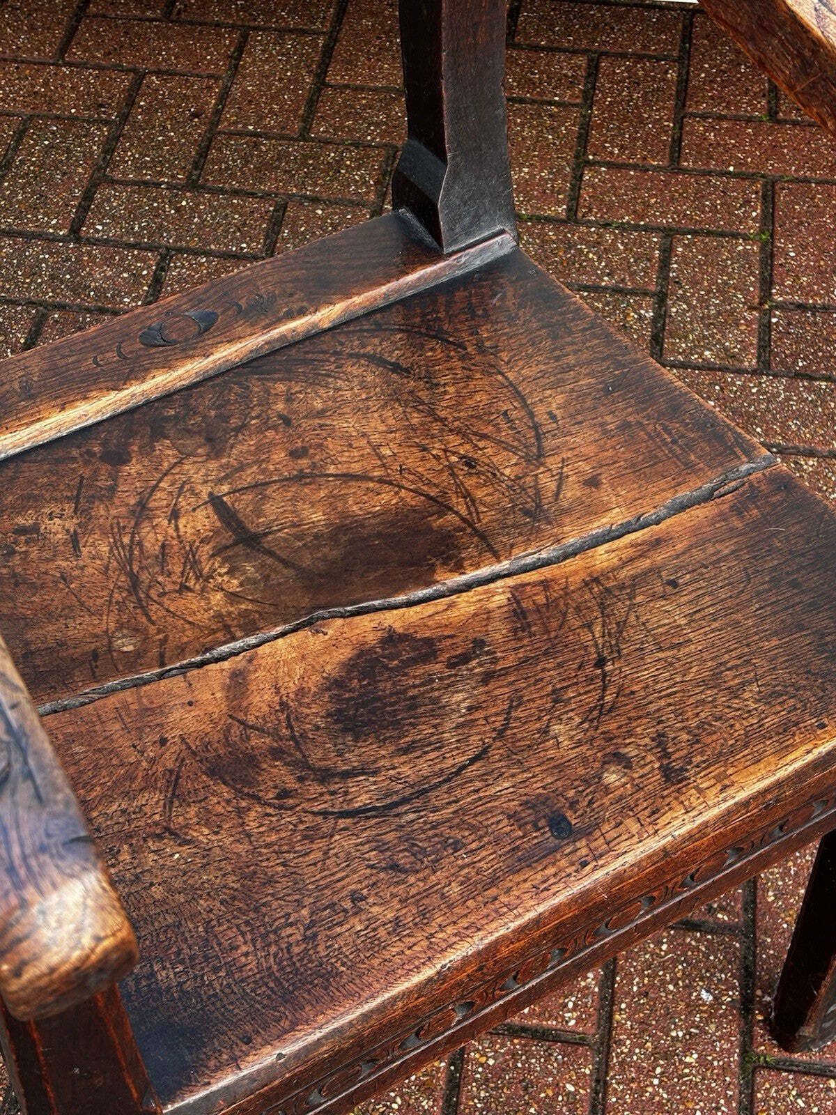 Early English Georgian Oak Carved Armchair, Superb Quality. photo for sale