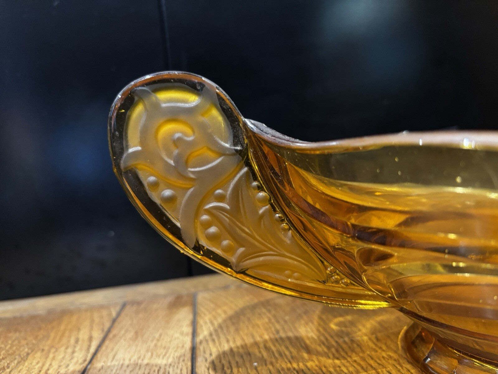 Large Art Deco Brockwitz Amber Glass Centerpiece Bowl photo for sale