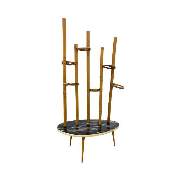 Mid Century Modern Plant Stand – Europe, 1960s 1970s, Bamboo & Artistic Resin Tabletop photo for sale