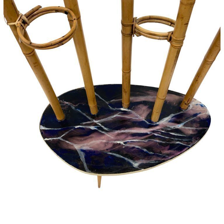 Home Decor Mid Century Modern Plant Stand – Europe, 1960s 1970s, Bamboo & Artistic Resin Tabletop photo