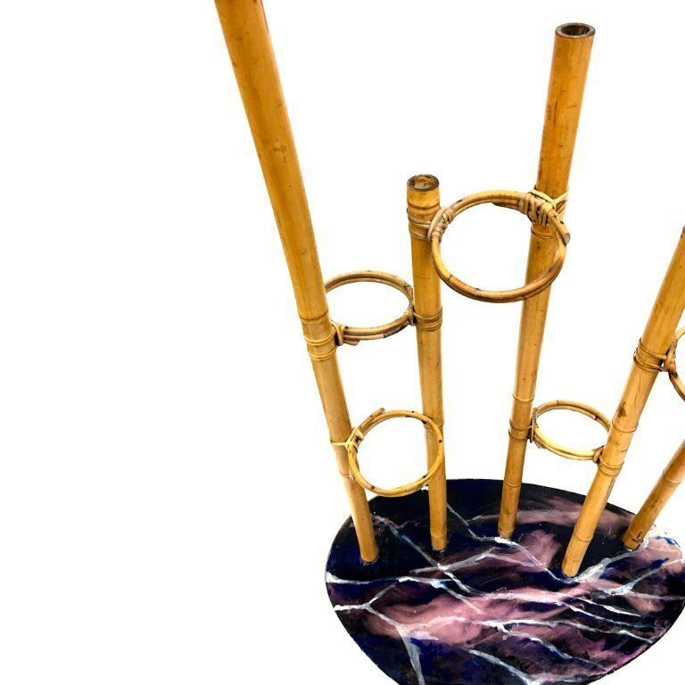photo vintage Mid Century Modern Plant Stand – Europe, 1960s 1970s, Bamboo & Artistic Resin Tabletop