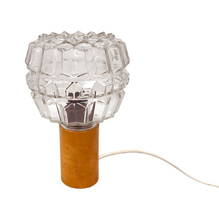 Aka Leuchten – Vintage Pressed Glass And Wood Bedside Lamp, Germany, 1970s. photo buy