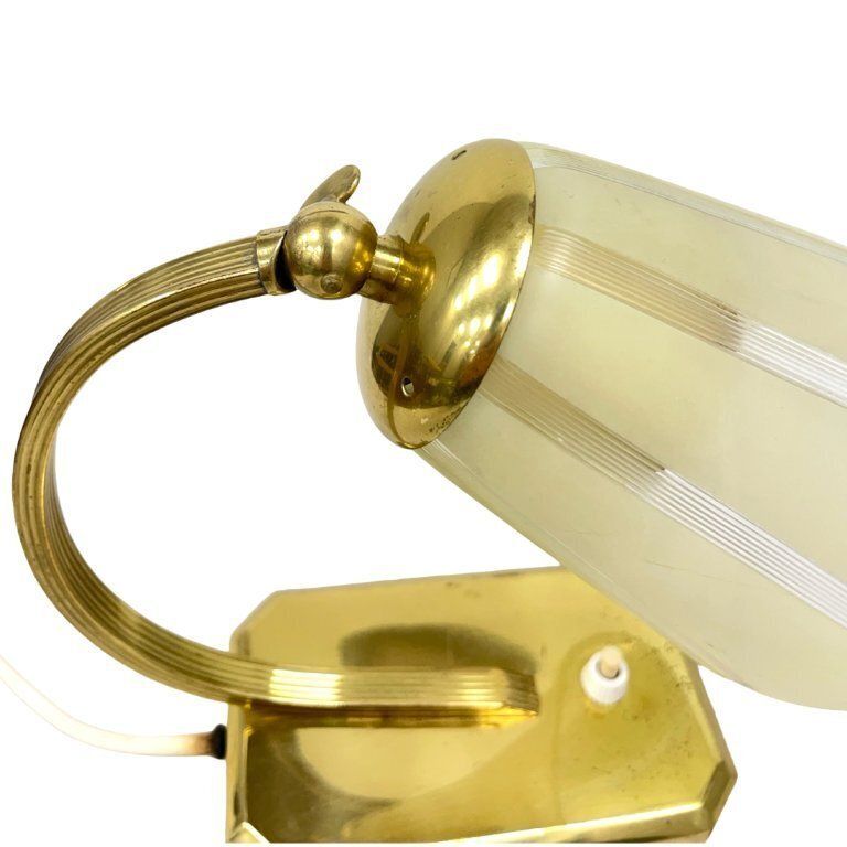 Art Déco/Modernist Desk Lamp, Germany, 1950s, Brass And Glass Shade photo vinterior