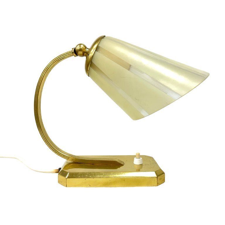 Art Déco/Modernist Desk Lamp, Germany, 1950s, Brass And Glass Shade photo buy