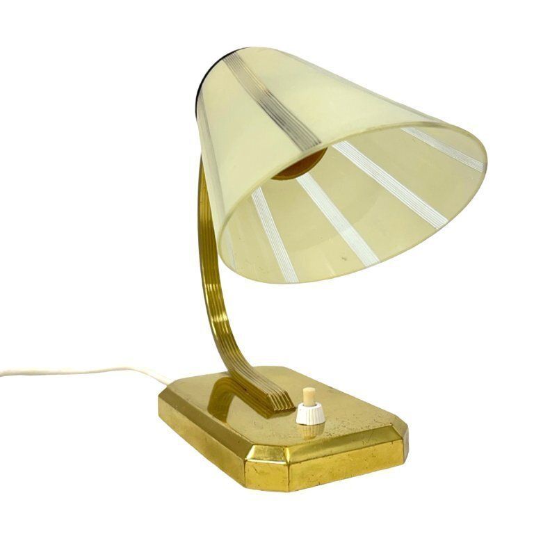 Art Déco/Modernist Desk Lamp, Germany, 1950s, Brass And Glass Shade photo vintage