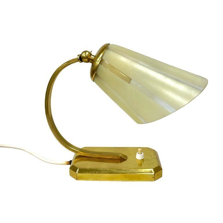 photo for sale Art Déco/Modernist Desk Lamp, Germany, 1950s, Brass And Glass Shade