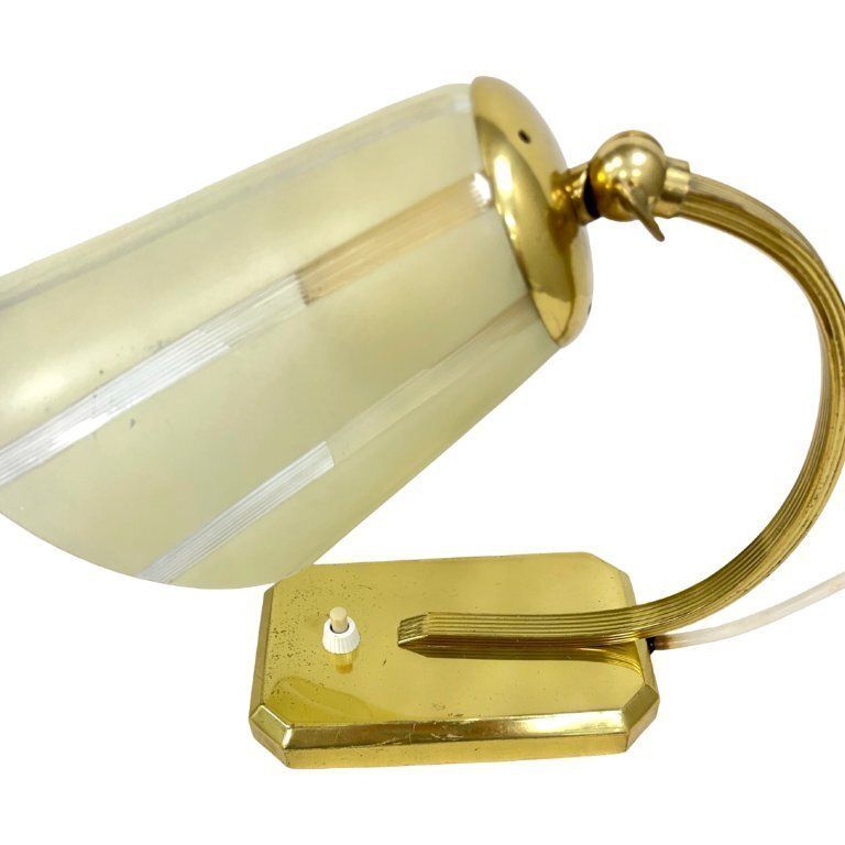 photo vinterior Art Déco/Modernist Desk Lamp, Germany, 1950s, Brass And Glass Shade