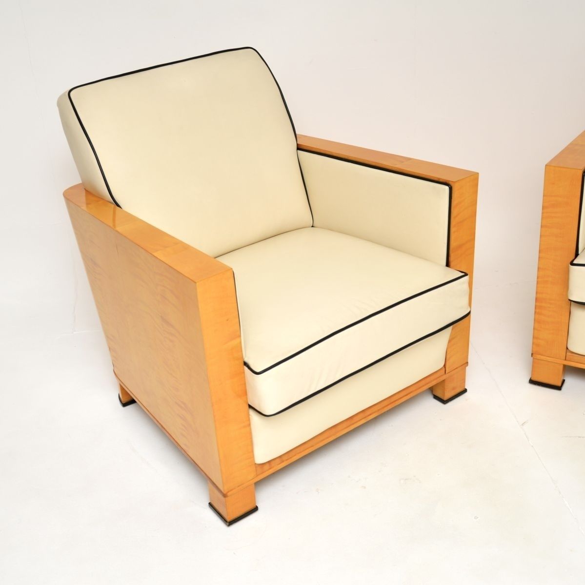 Pair Of Swedish Art Deco Armchairs In Leather And Satin Birch photo 3835.0