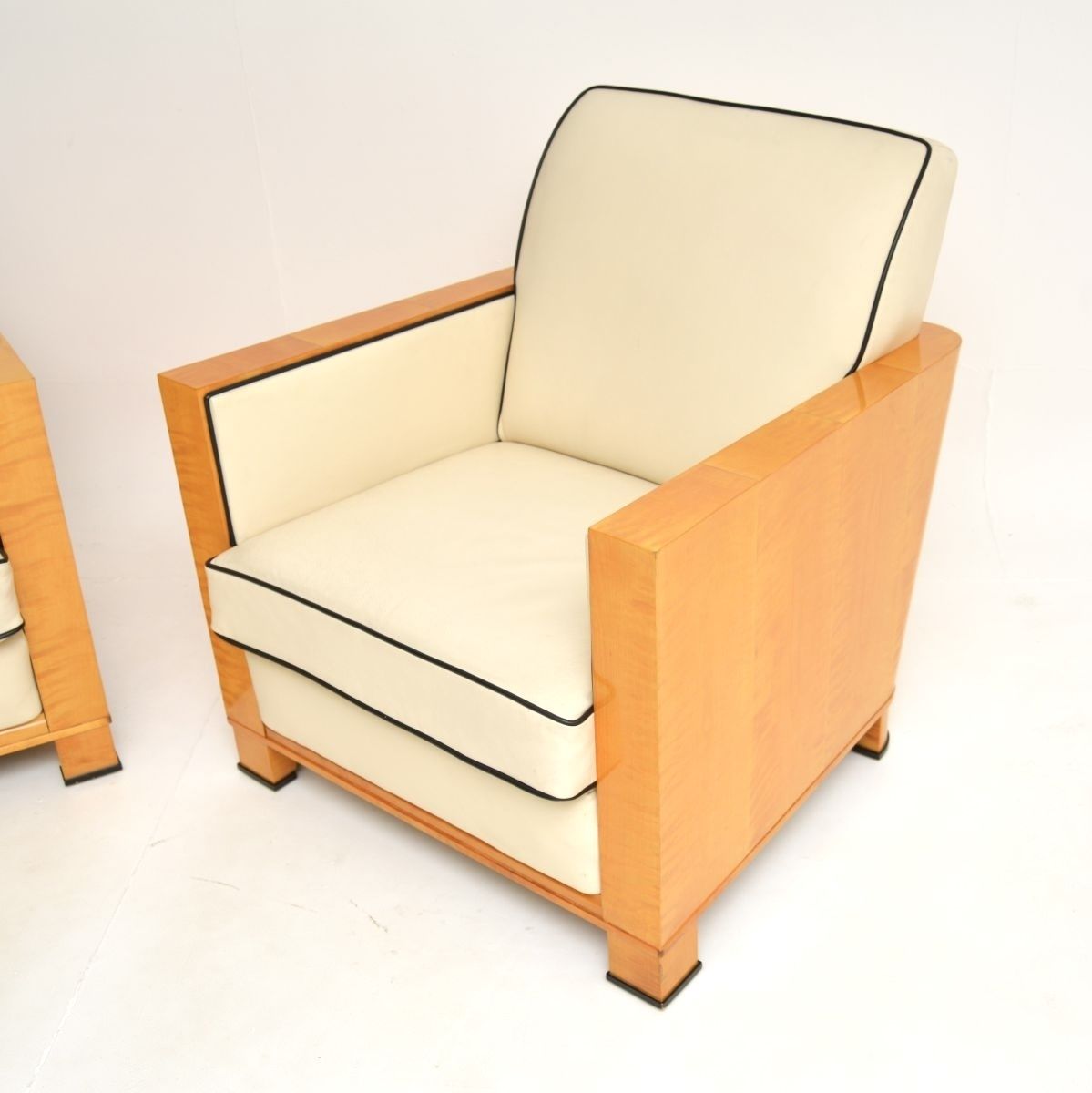 Pair Of Swedish Art Deco Armchairs In Leather And Satin Birch photo vinterior