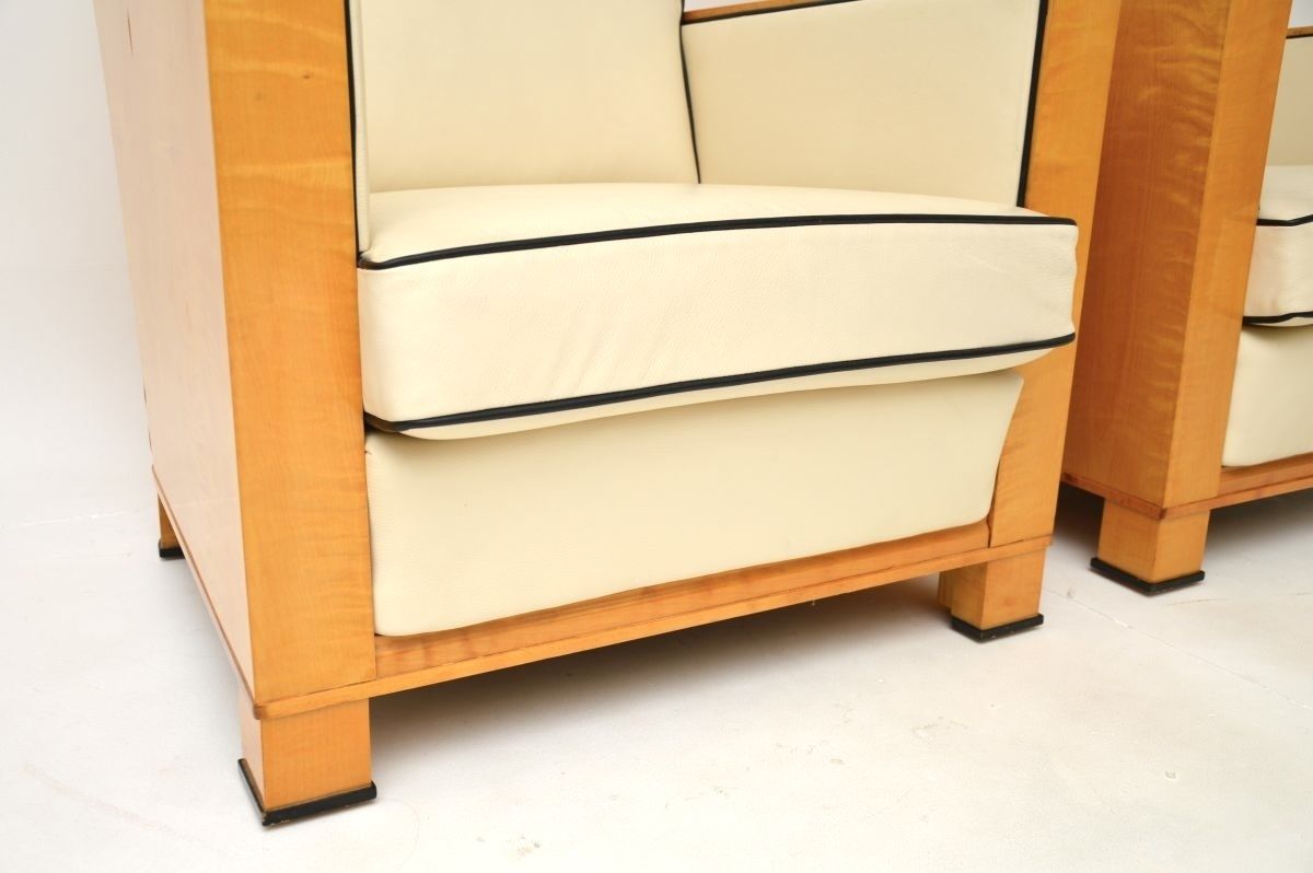 Pair Of Swedish Art Deco Armchairs In Leather And Satin Birch photo buy