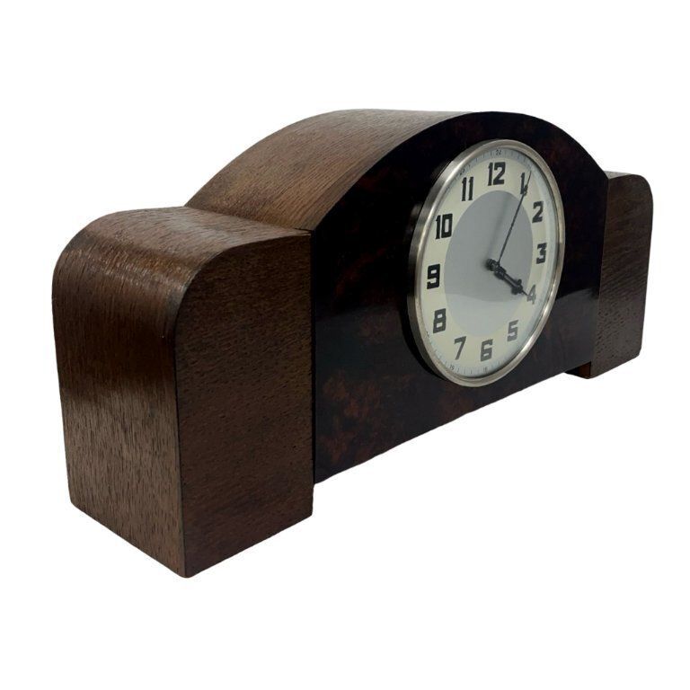 Antique Art Deco Wood Mantel Clock, Germany, 1930s photo for sale