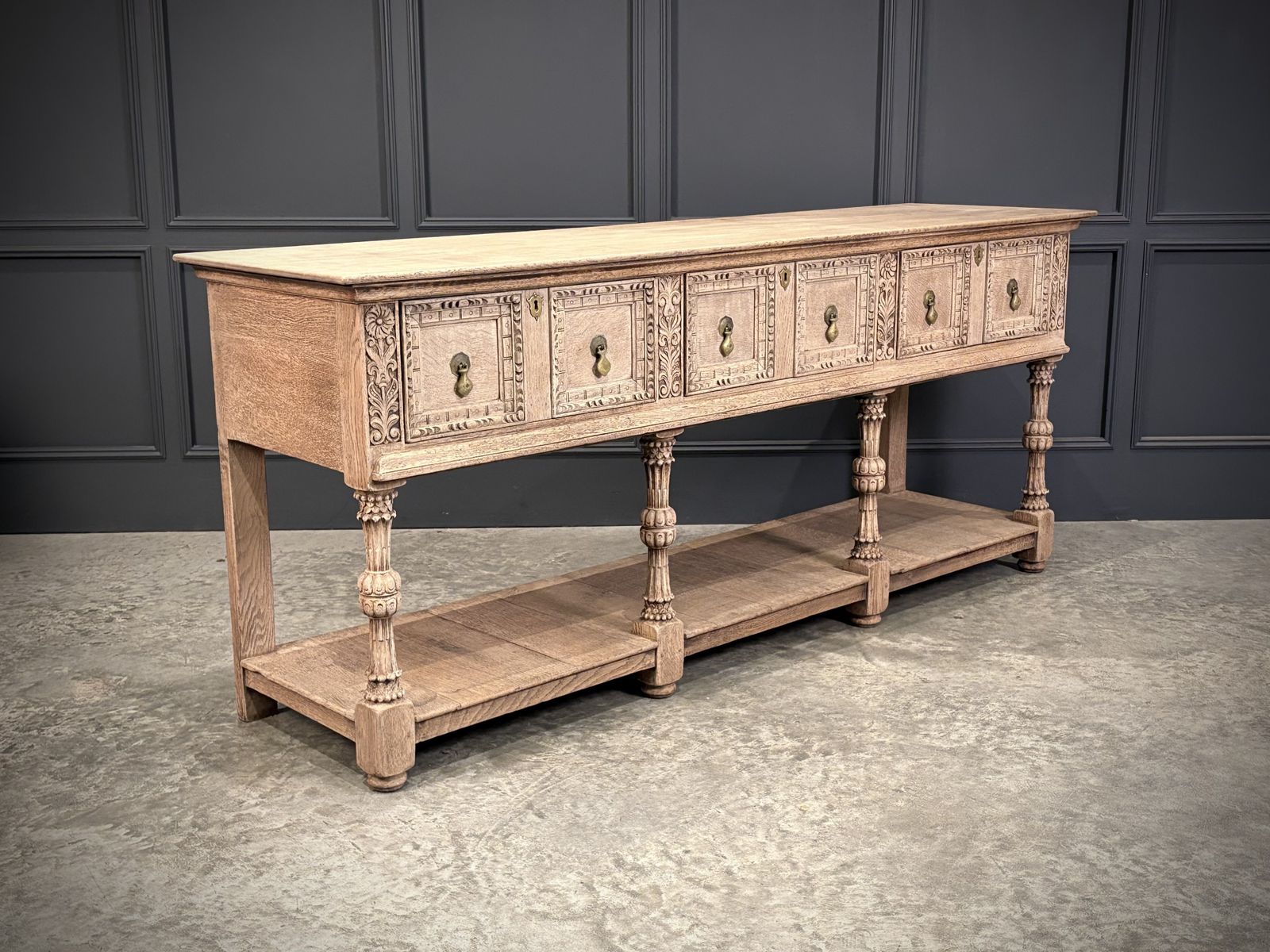 Bleached Carved Oak Potboard Dresser photo for sale