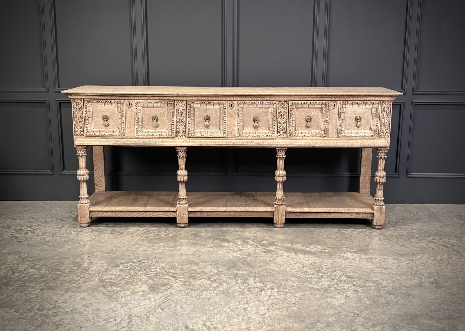 Bleached Carved Oak Potboard Dresser