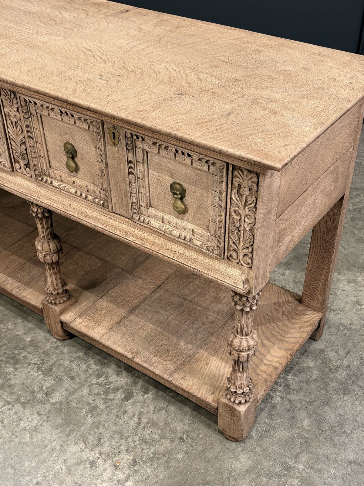 photo for sale Bleached Carved Oak Potboard Dresser