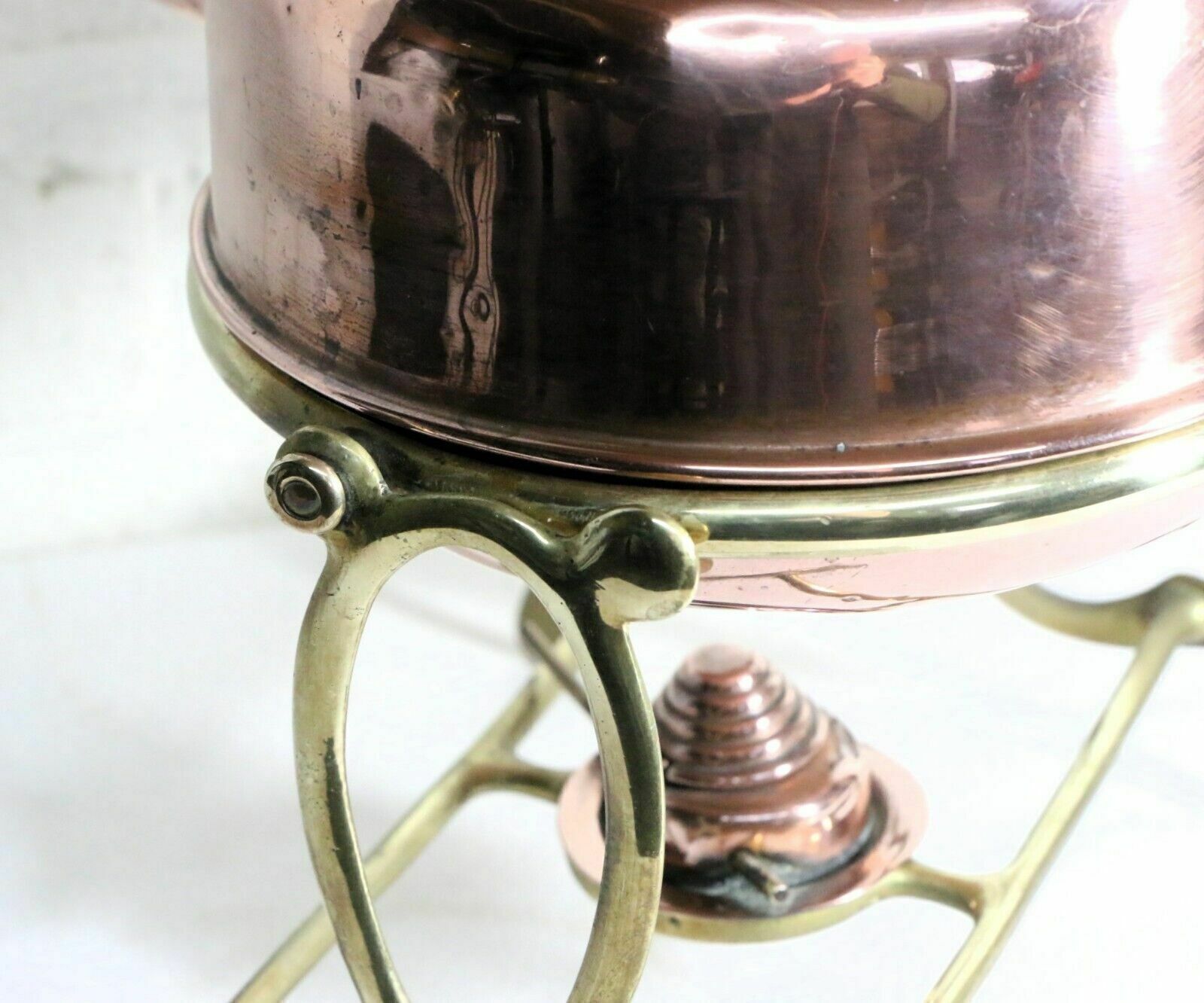 photo vinterior Antique Art Nouveau Copper Spirit Kettle With Brass Stand Late 19th Early 20th C