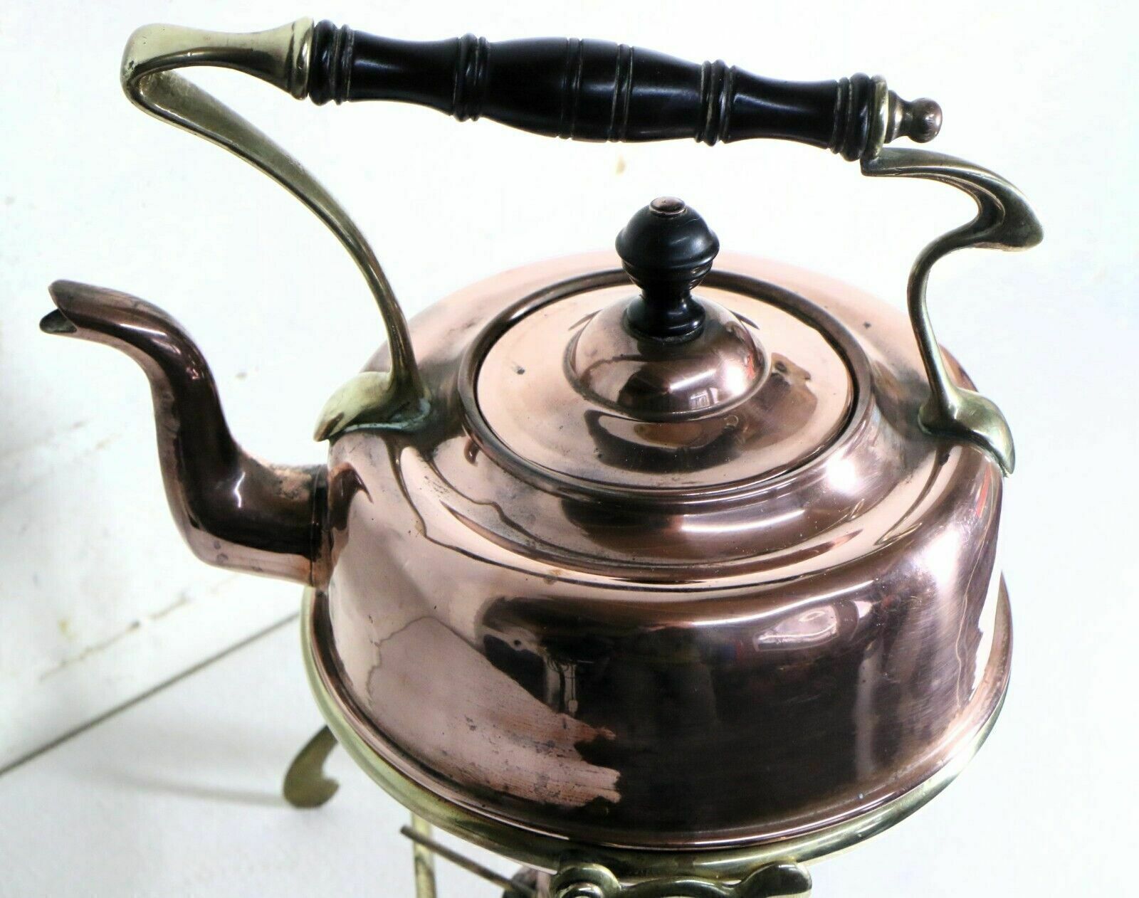 photo buy Antique Art Nouveau Copper Spirit Kettle With Brass Stand Late 19th Early 20th C