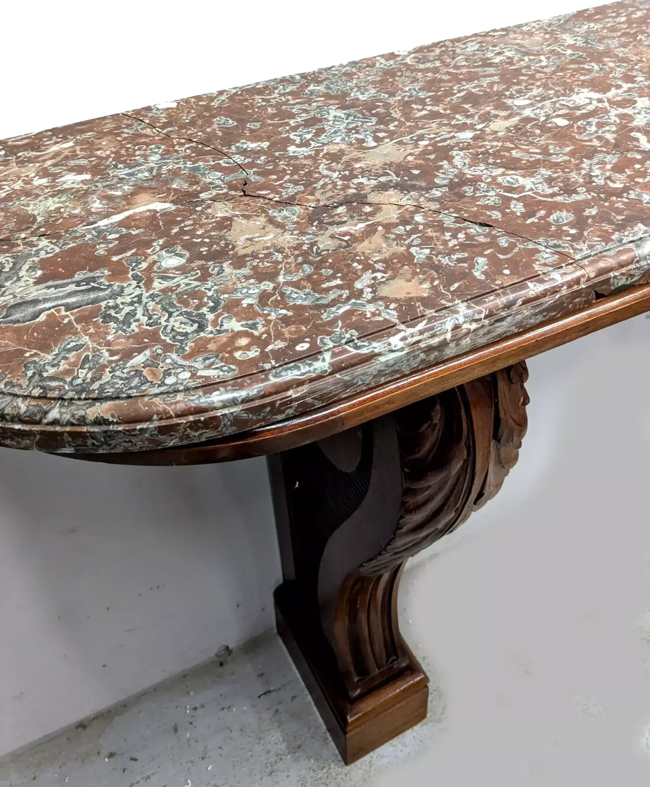 Napoleon III Mahogany Console Acanthus Leaves Marble 19th Century. photo Furniture