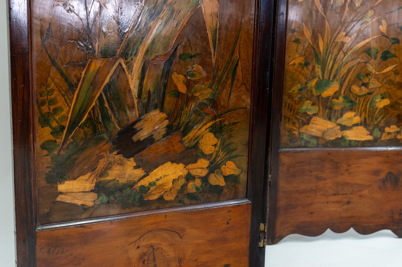 Art Nouveau Fruitwood Inlaid Botanical Panel Folding Screen Room Divider French Circa 1900 photo buy