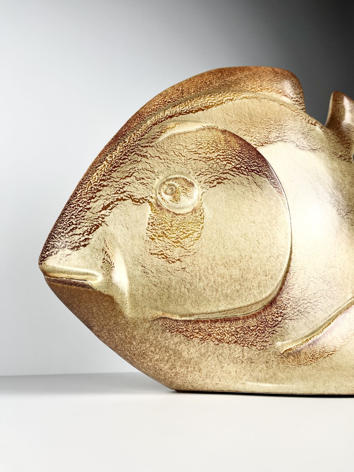 240.0 Roberto Rigon For Bertoncello Large Modernist Fish Vase, Italian 1970s photo