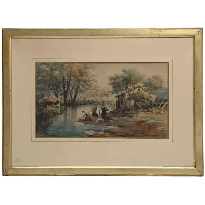 Emile Henry Watercolor The Washerwomen