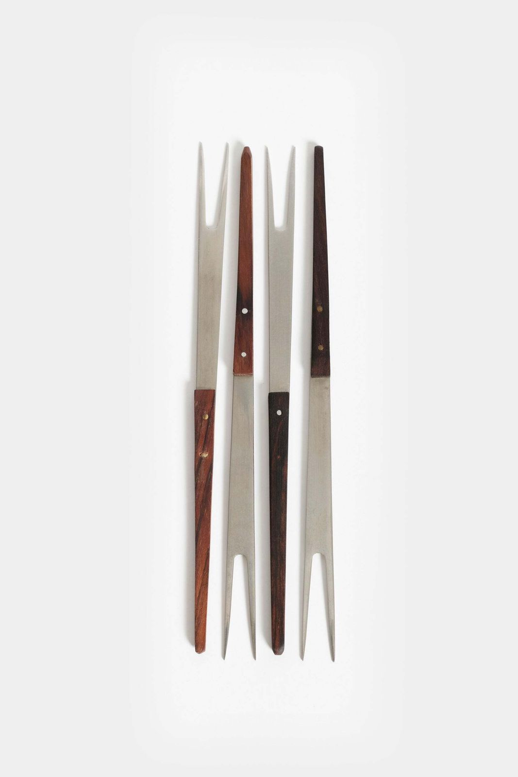 Set Of 4, Fondue Forks With Wooden Handles, Rosewood, Switzerland, 60s