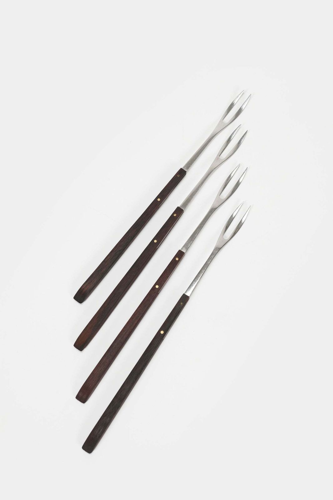 Set Of 4 Fondue Forks With Wooden Handles, Rosewood, Japan, 60s