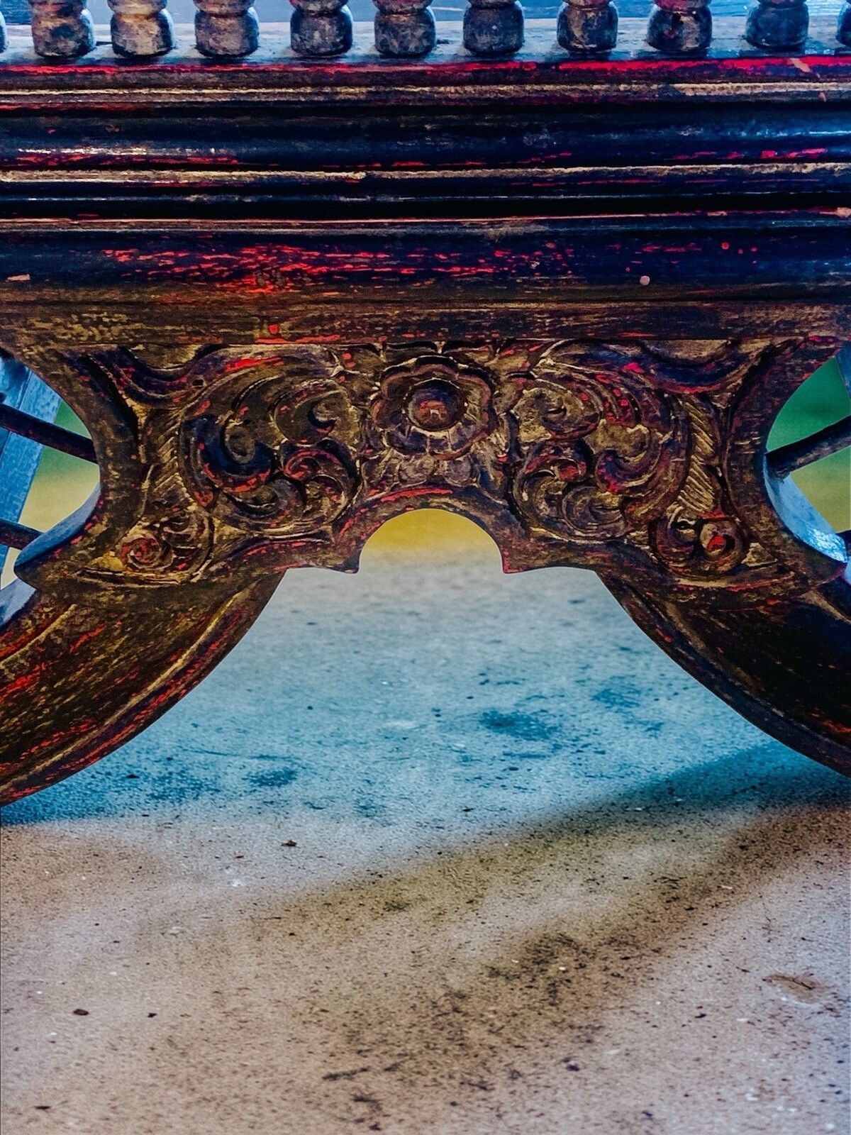 Rare 19th Century Burmese "Single Rider" Howdah Carved Lacquered Teak Elephant Seat Saddle Chair photo Furniture