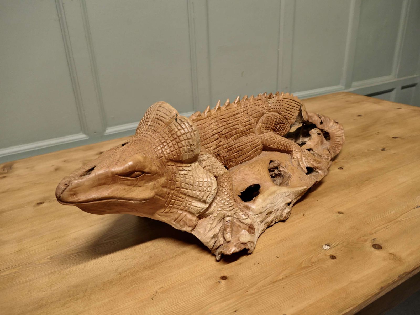 A Hand Carved Live Wood Iguana This Wonderful Piece Is Carved From A Single Piece Of Wood photo vinterior
