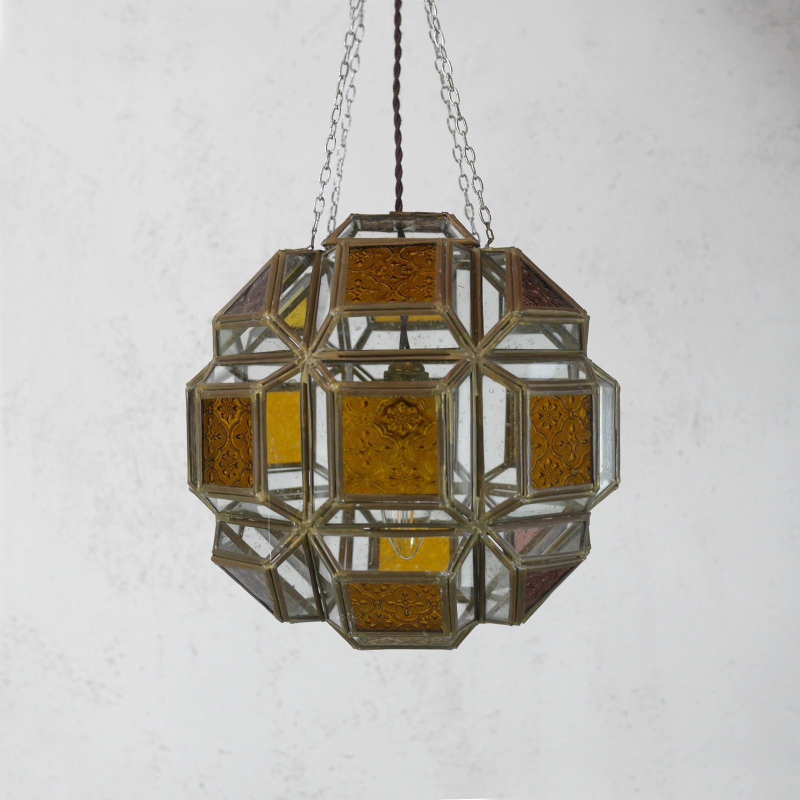 Antique Art Glass Amber Brass Hall Lantern Light Pendent French #103088 photo furniture