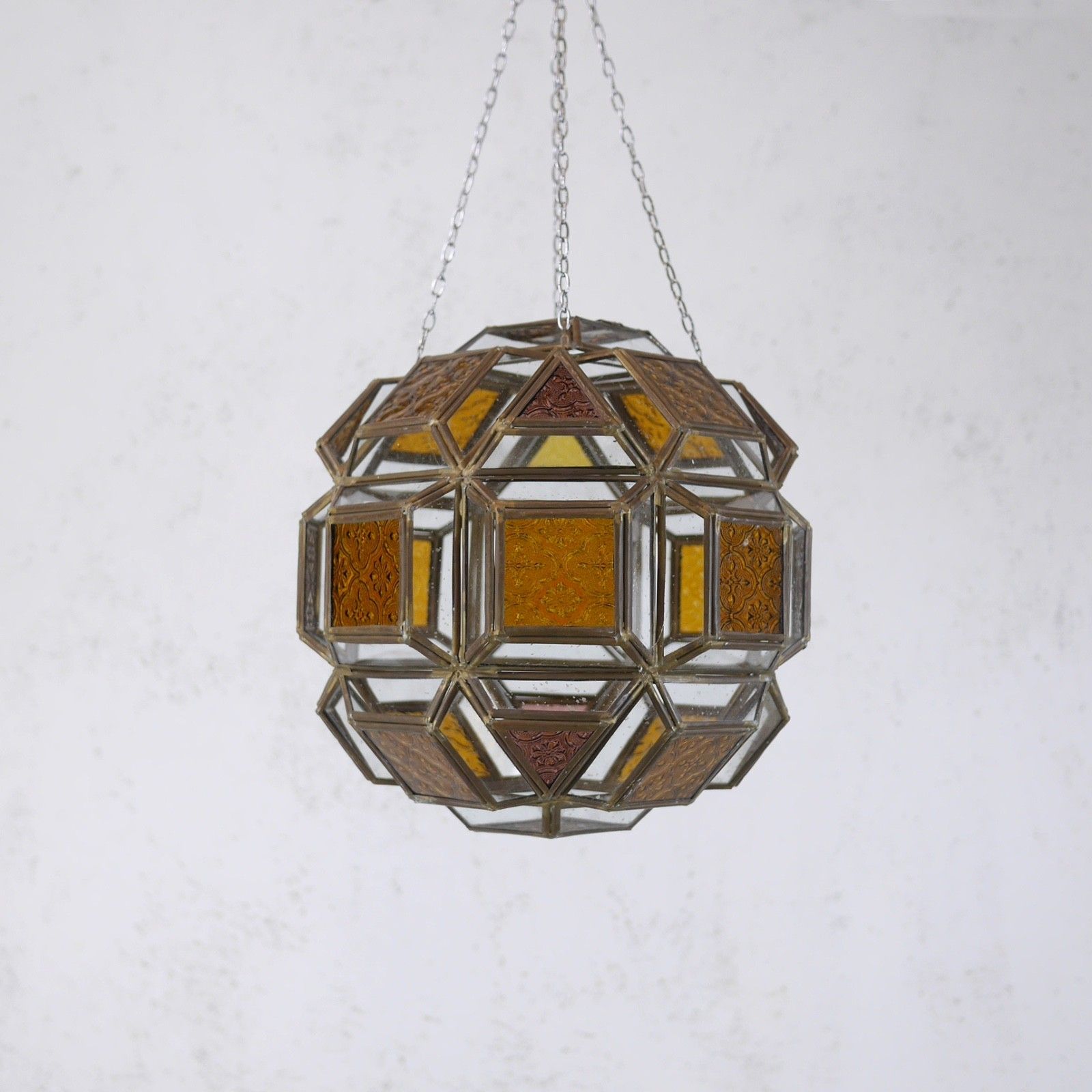 Antique Art Glass Amber Brass Hall Lantern Light Pendent French #103088 photo 354.0