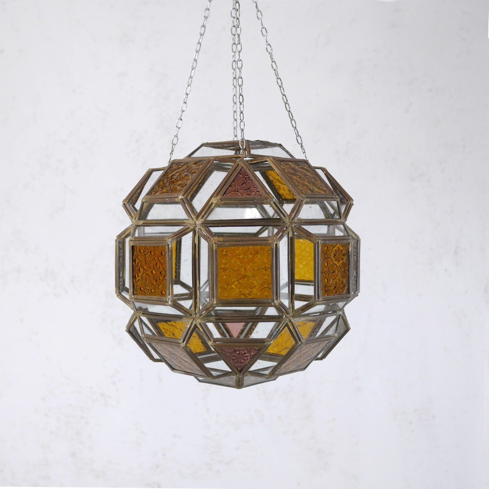 Antique Art Glass Amber Brass Hall Lantern Light Pendent French #103088 photo vinterior