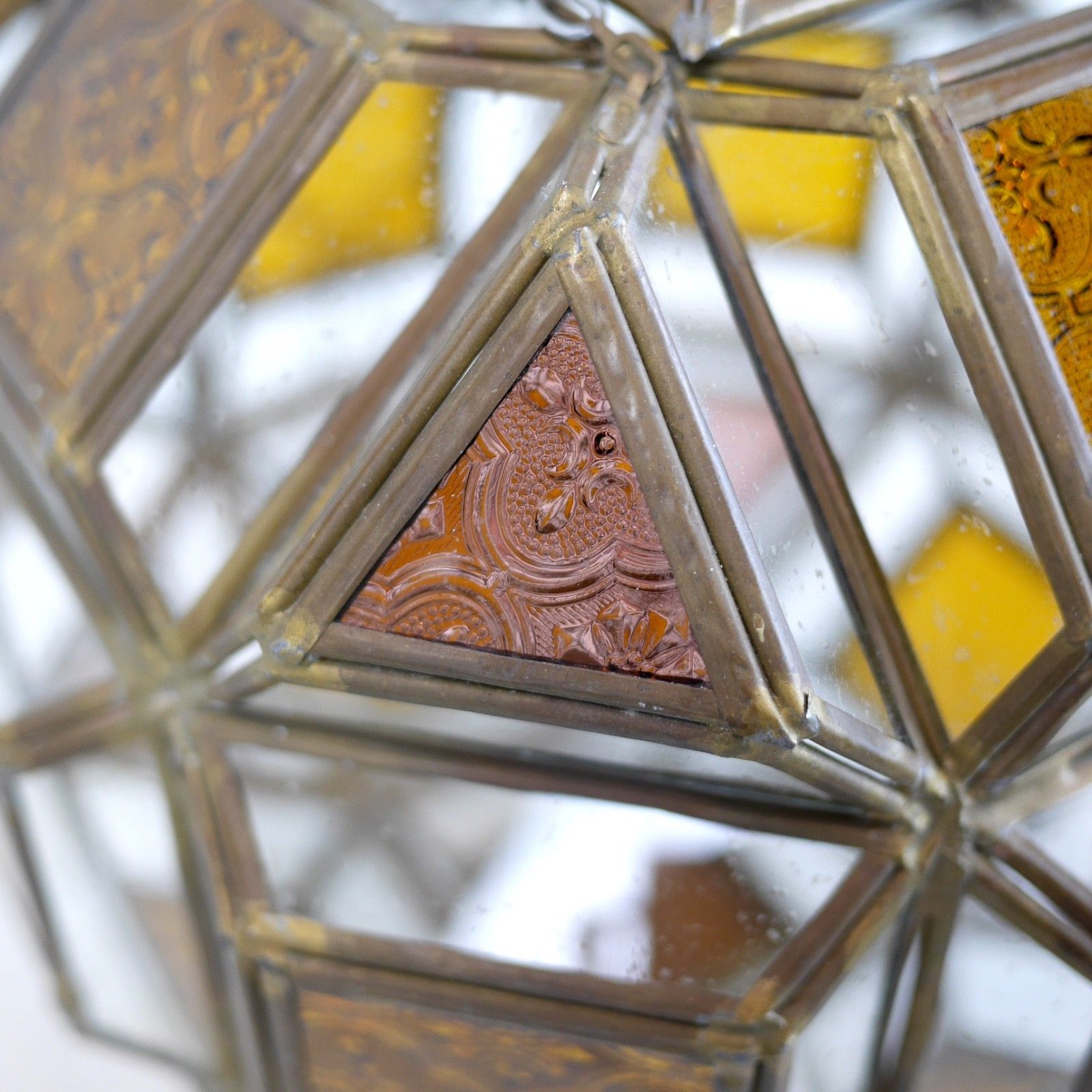 Antique Art Glass Amber Brass Hall Lantern Light Pendent French #103088 photo vintage