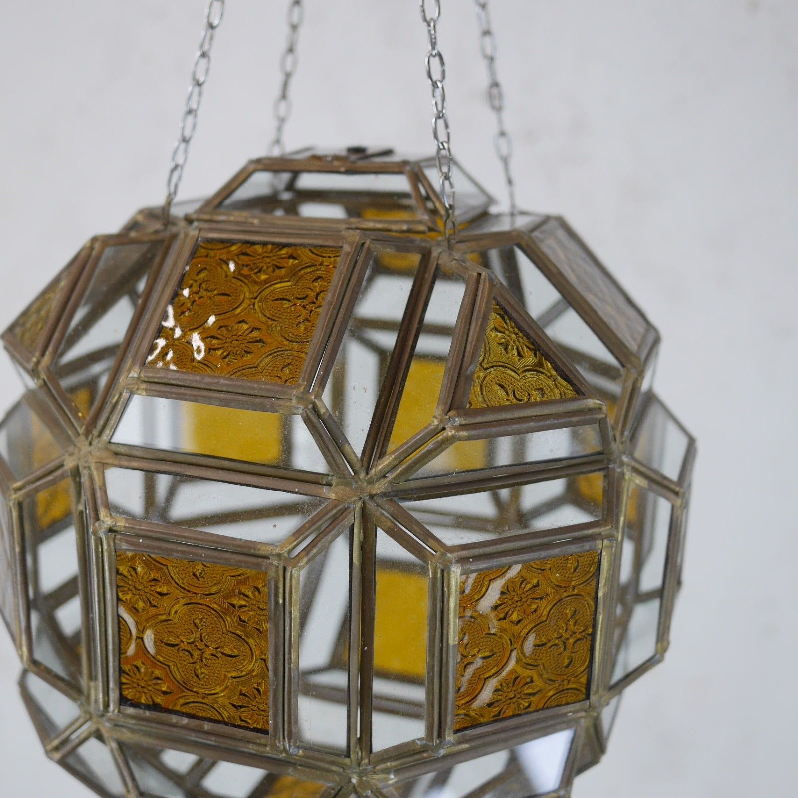 photo for sale Antique Art Glass Amber Brass Hall Lantern Light Pendent French #103088