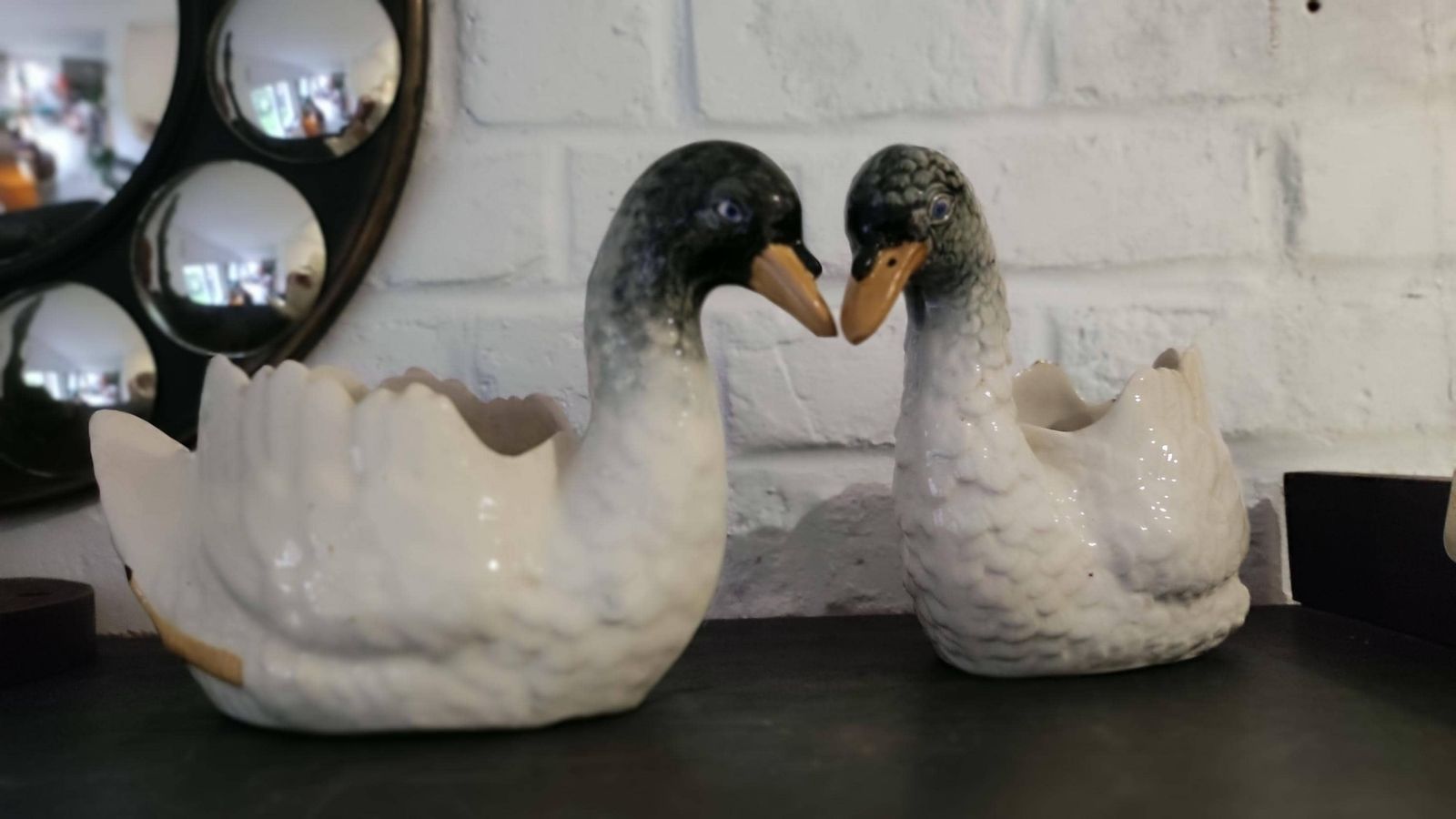 Antique Majolica White Swan Vases Pair, 1900s Nimy photo vinterior