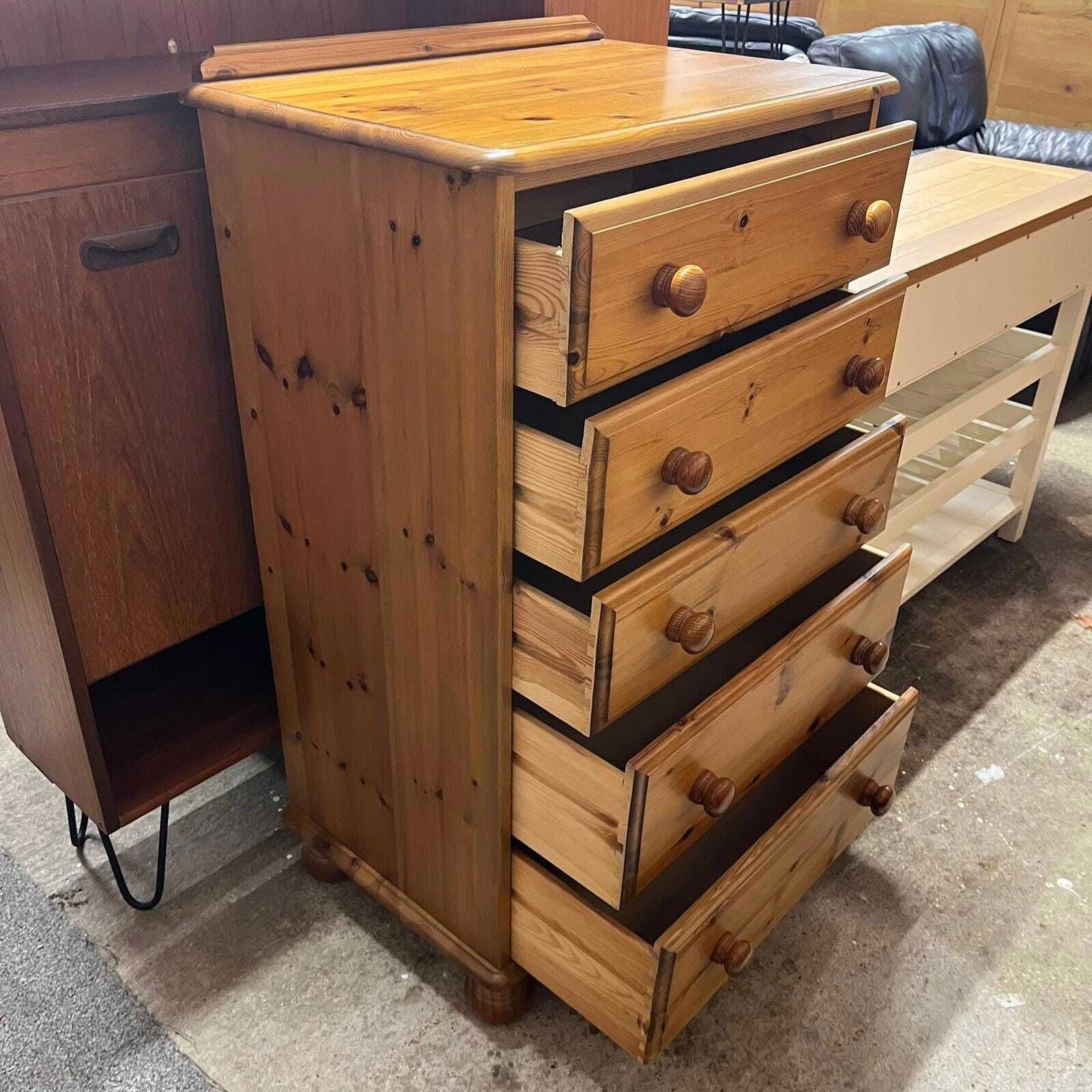 Pine Chest Of 5 Drawers Knob Handles Ball Feet Gallery photo buy