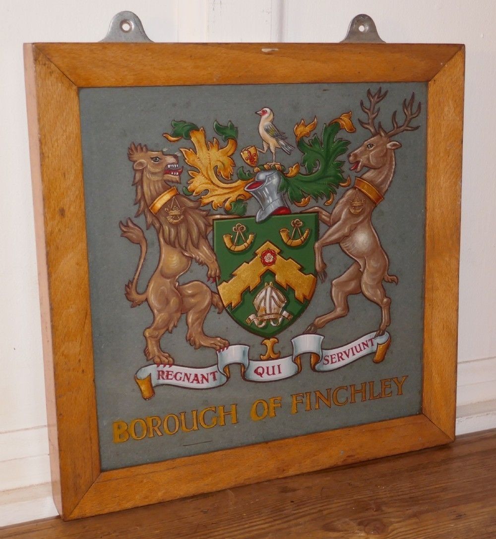 Heraldic Crest Framed & Painted On Slate From Borough Of Finchley photo furniture