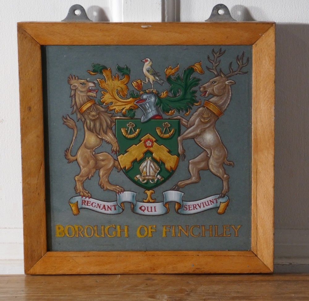 Heraldic Crest Framed & Painted On Slate From Borough Of Finchley photo 594.0