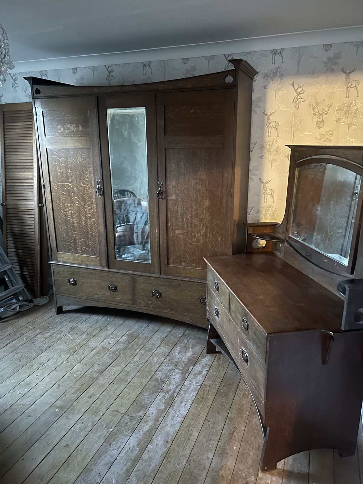 Gillow's Art Nouveau Oak Triple  Wardrobe photo buy