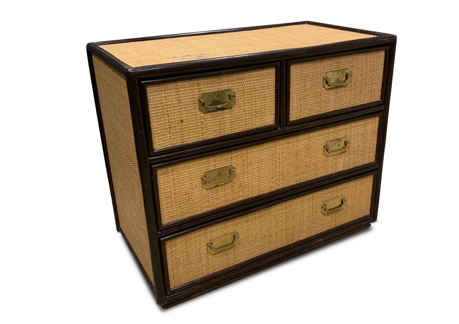 2160.0 Mid Century Organic Chest Of Drawers Rattan, Ebonised Wood With Brass Handles photo