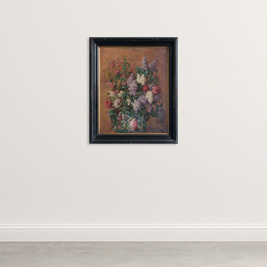 Floral Still Life In Vase   Signed And Dated   Oil On Canvas photo furniture