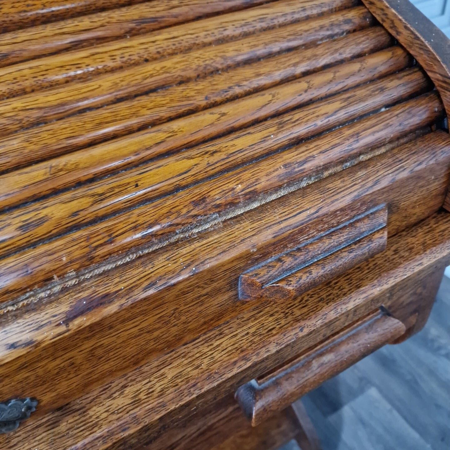 photo buy Antique Roll Top Desk Edwardian Oak Bureau With Tambour Door Single Drawers