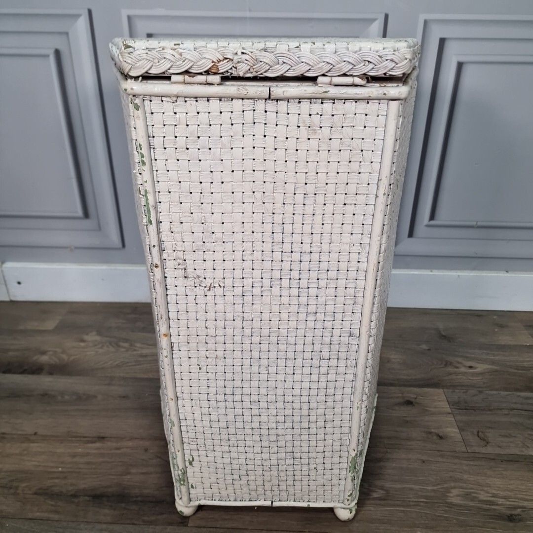 photo for sale Retro Linen Storage Ottoman Vintage Hexagonal Lloyd Loom Trunk Blanket Box