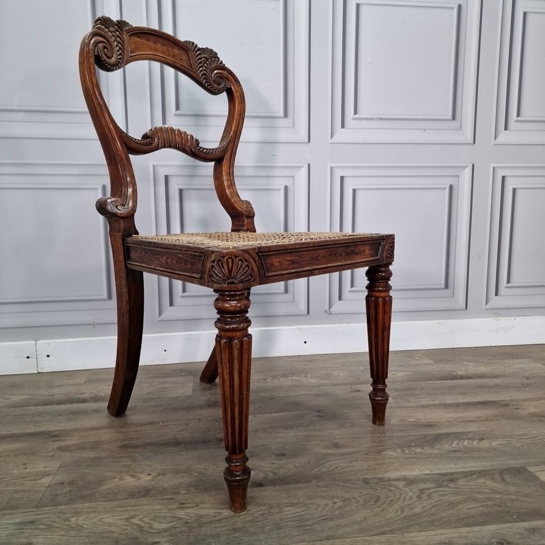 Antique Carved Chair Solid Wooden Turned Decorative Cane Rattan Hall Occasional photo furniture