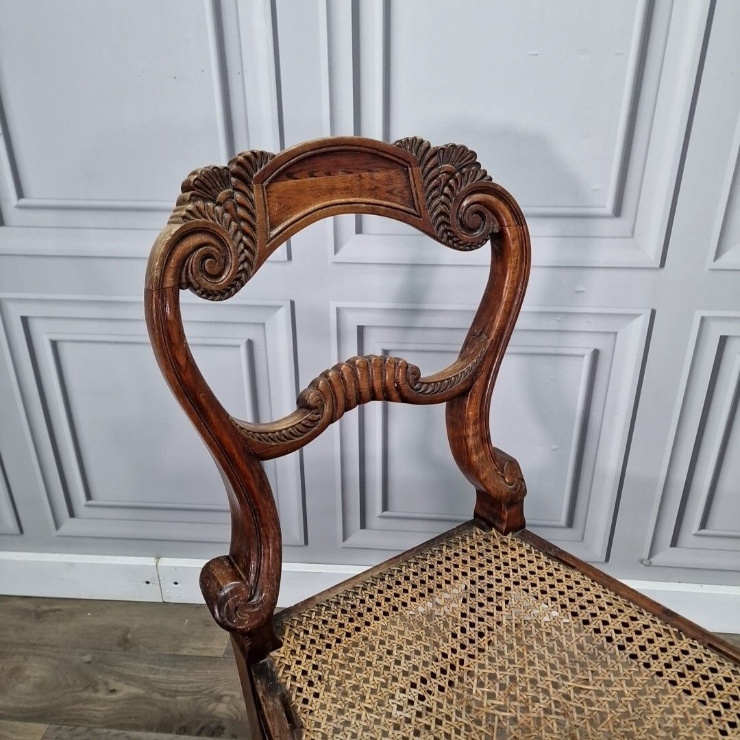 Antique Carved Chair Solid Wooden Turned Decorative Cane Rattan Hall Occasional photo for sale