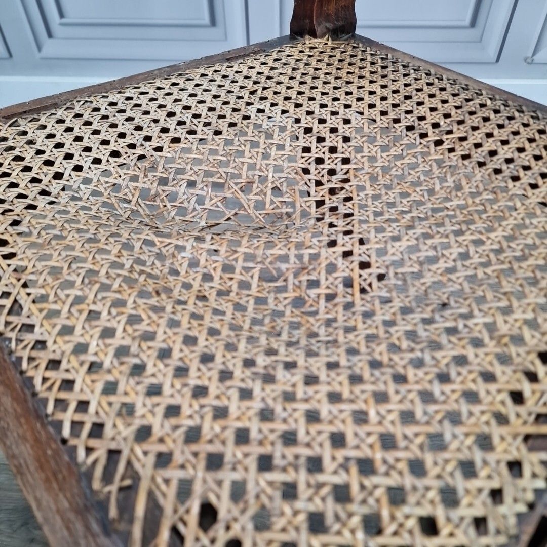 Antique Carved Chair Solid Wooden Turned Decorative Cane Rattan Hall Occasional photo vintage